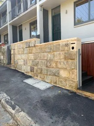 Rebuilt sandstone retaining wall and front courtyard, Balmain